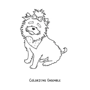 Image à colorier d’un yorkshire terrier assis portant un bandana et un nœud