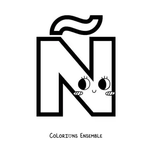 Image à colorier de la lettre Ñ majuscule animée kawaii
