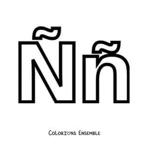 Image à colorier de la lettre Ñ majuscule et minuscule, facile
