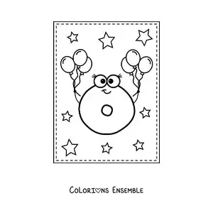 Image à colorier de la lettre O majuscule animée avec des ballons