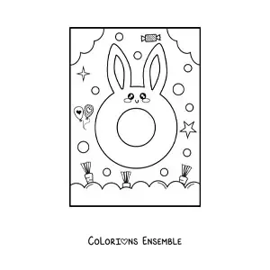 Image à colorier de la lettre O en forme de lapin kawaii animé