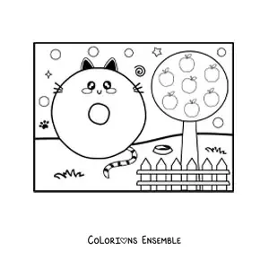 Image à colorier de la lettre O animée en forme de chat dans le parc