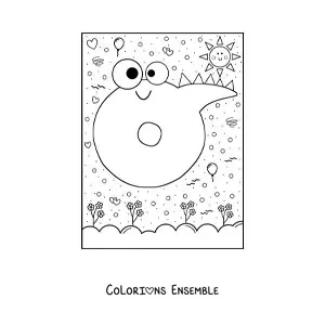 Image à colorier de la lettre O animée en forme de monstre de dessin animé