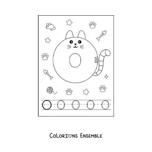 Image à colorier de la lettre O animée en forme de chat