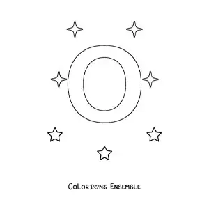 Image à colorier de la lettre O majuscule avec des étoiles