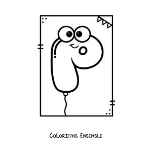 Image à colorier de la lettre P animée en forme de ballon
