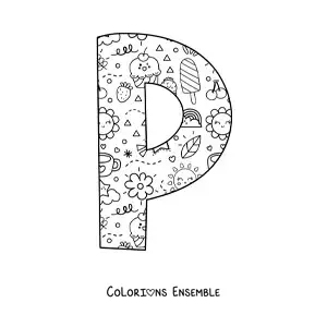 Image à colorier de la lettre P en dessin animé
