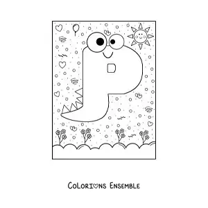 Image à colorier de la lettre P animée en forme de monstre de dessin animé