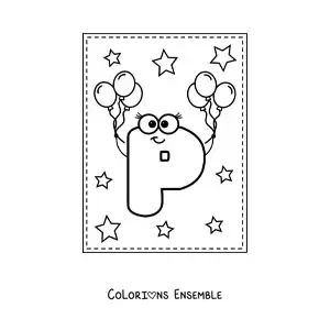 Image à colorier de la lettre P majuscule animée avec des ballons