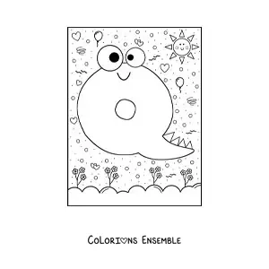 Image à colorier de la lettre Q en dessin animé