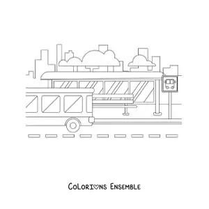 Image à colorier d'un arrêt de bus en ville