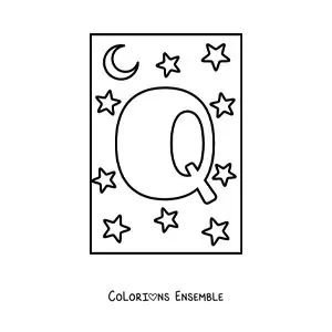 Image à colorier de la lettre Q animée en forme de monstre de dessin animé