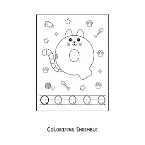 Image à colorier de la lettre Q animée en forme de chat