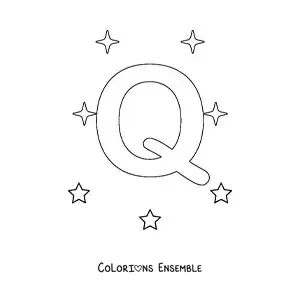 Image à colorier de la lettre Q majuscule avec des étoiles