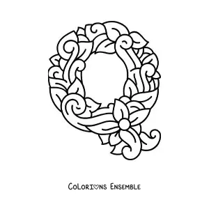 Image à colorier de la lettre Q majuscule décorée