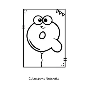 Image à colorier de la lettre Q animée en forme de ballon