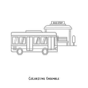 Image à colorier d'un arrêt de bus