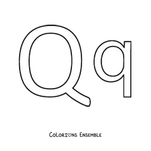 Image à colorier de la lettre Q en majuscule et en minuscule, version facile