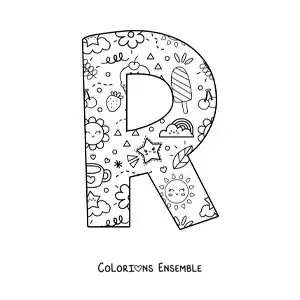 Image à colorier de la lettre R en dessin animé