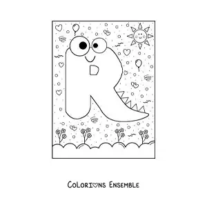 Image à colorier de la lettre R animée en forme de monstre de dessin animé
