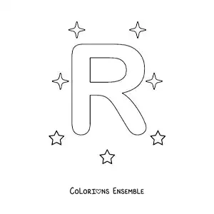 Image à colorier de la lettre R majuscule avec des étoiles