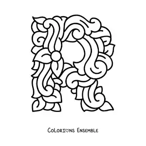 Image à colorier de la lettre R majuscule décorée