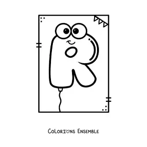 Image à colorier de la lettre R animée en forme de ballon
