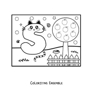 Image à colorier de la lettre S animée en forme de chat dans le parc