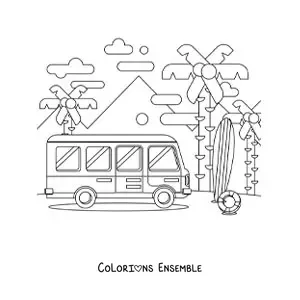 Image à colorier d'un autocar de voyage à la plage