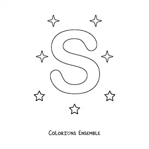 Image à colorier de la lettre S majuscule avec des étoiles