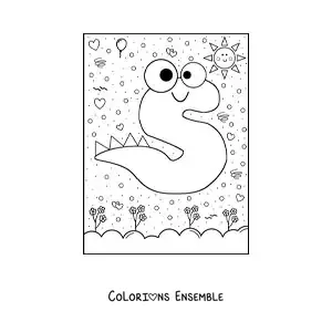 Image à colorier de la lettre S animée en forme de monstre de dessin animé