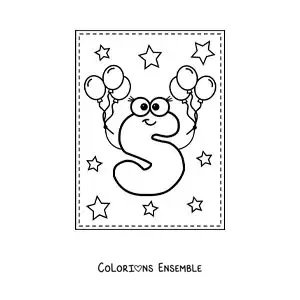 Image à colorier de la lettre S majuscule animée avec des ballons