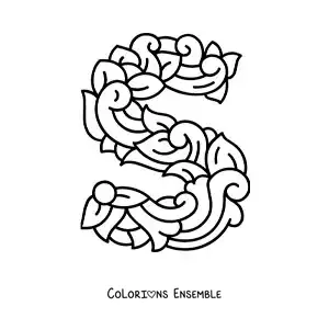 Image à colorier de la lettre S majuscule décorée