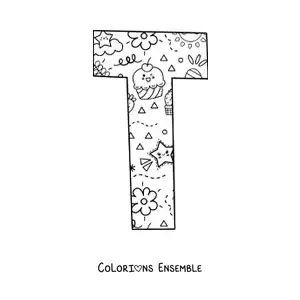 Image à colorier de la lettre T en dessin animé