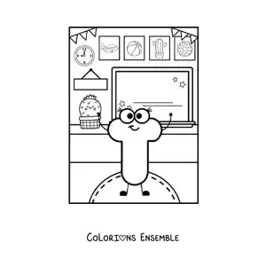 Image à colorier de la lettre T animée à l'école