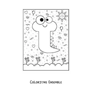 Image à colorier de la lettre T animée en forme de monstre de dessin animé