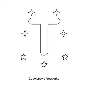 Image à colorier de la lettre T majuscule avec des étoiles