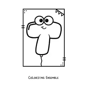 Image à colorier de la lettre T animée en forme de ballon
