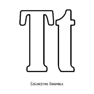 Image à colorier d'un grand T en majuscule et en minuscule