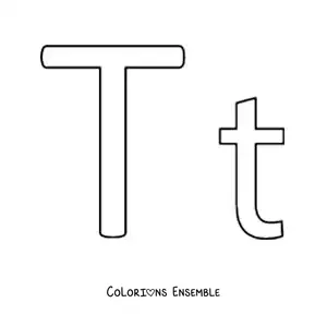 Image à colorier de la lettre T en majuscule et en minuscule, version facile