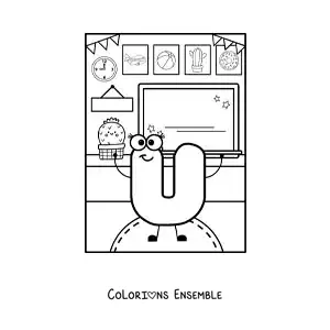 Image à colorier de la lettre U animée à l'école