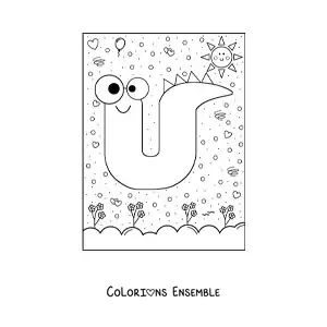 Image à colorier de la lettre U animée en forme de monstre de dessin animé
