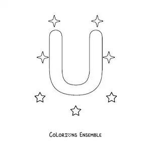 Image à colorier de la lettre U majuscule avec des étoiles