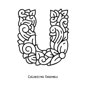 Image à colorier de la lettre U majuscule décorée