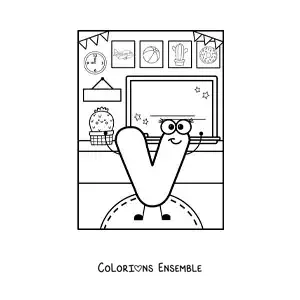 Image à colorier de la lettre V animée à l'école