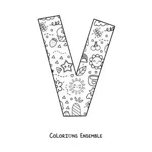 Image à colorier de la lettre V en dessin animé