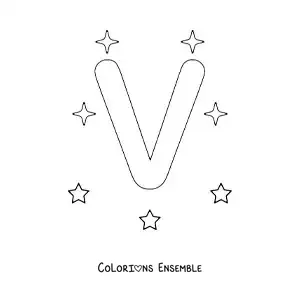 Image à colorier de la lettre V majuscule avec des étoiles