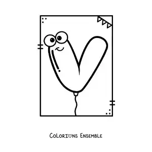 Image à colorier de la lettre V animée en forme de ballon