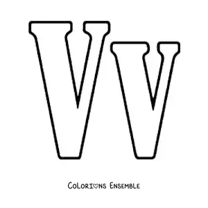Image à colorier d'un grand V en majuscule et en minuscule