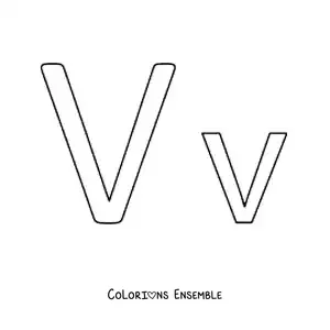 Image à colorier de la lettre V en majuscule et en minuscule, version facile